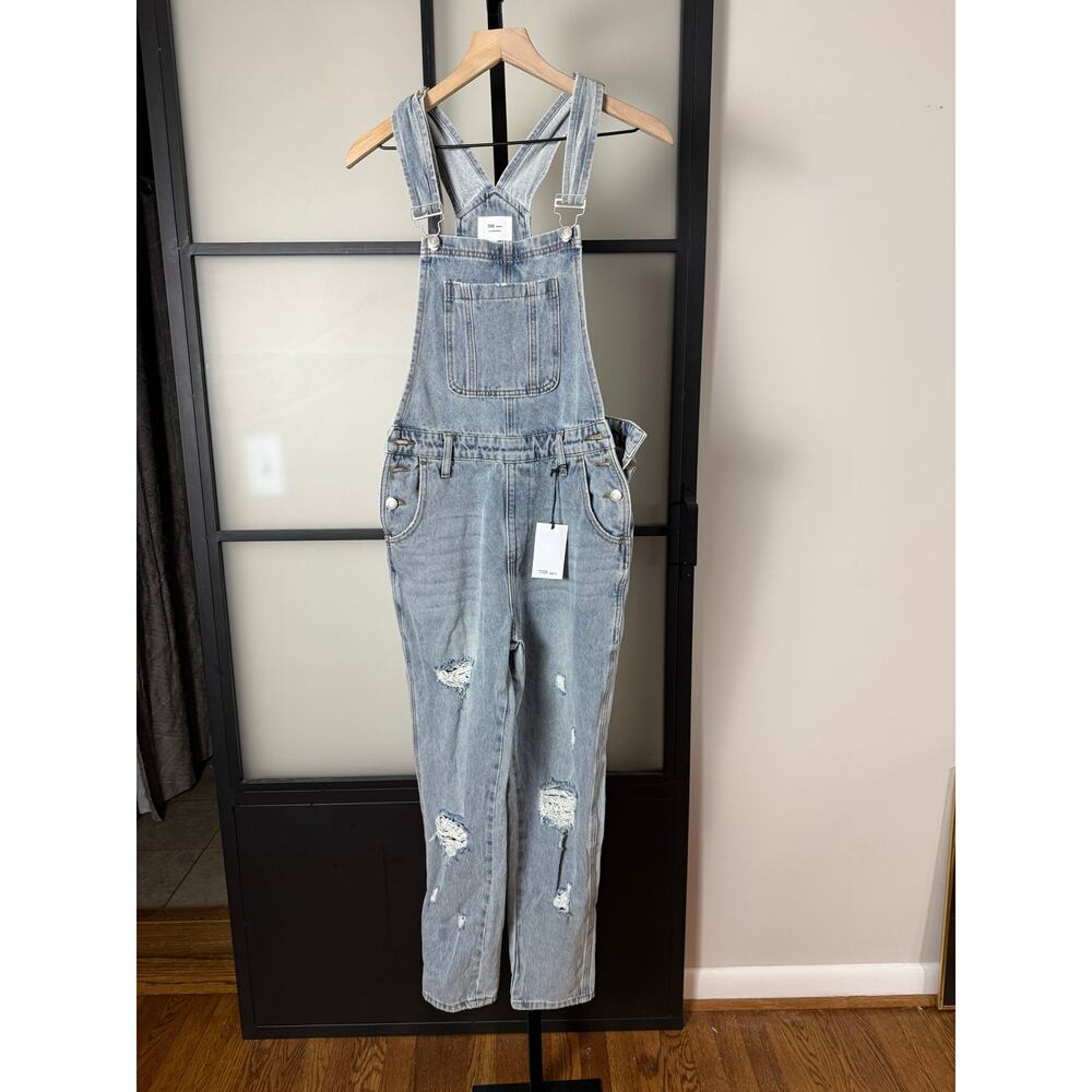 NWT TNR Jeans Los Angeles Light Blue Distressed Denim Coveralls Size Small
